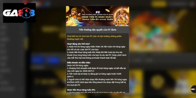 Hoàn trả vô tận với giá trị 1.8% giá trị đặt cược